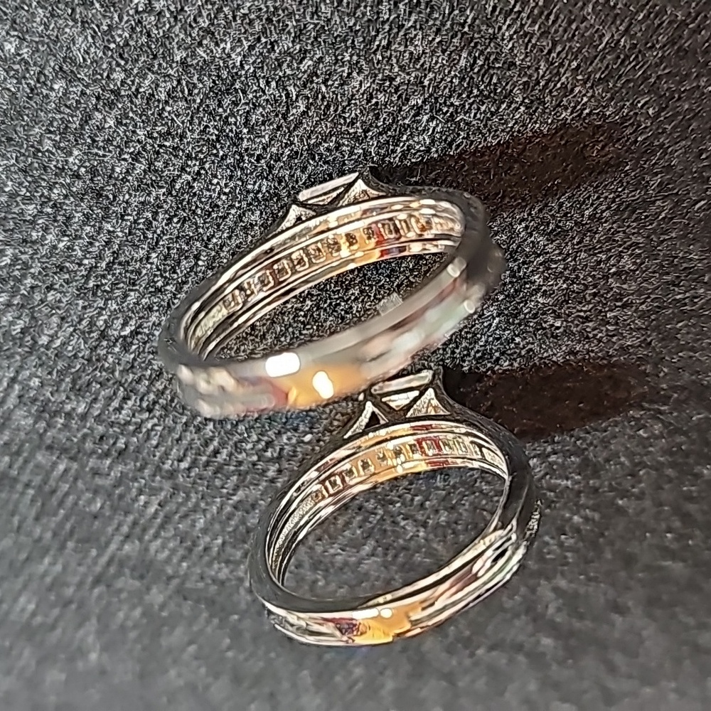 10KT WHITE GOLD PLATED PINCESS CUT WATERFALL RING - Picture 9 of 10